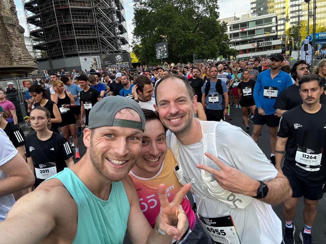 At the start line of a race with friends