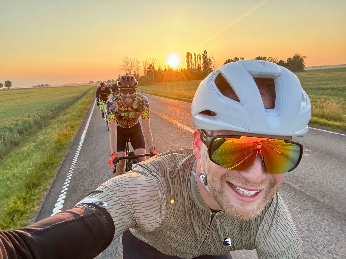 Sunrise paceline on an open road